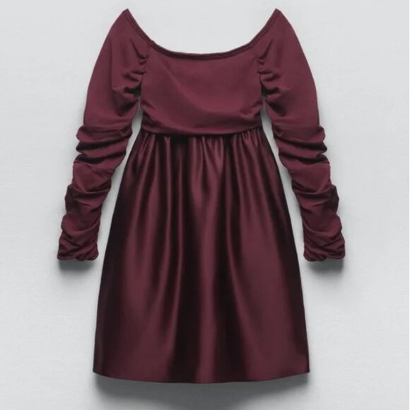 NWOT ZARA COMBINATION KNIT MINI DRESS RUCHED SLEEVE BLOGGERS FAV - Picture 9 of 12